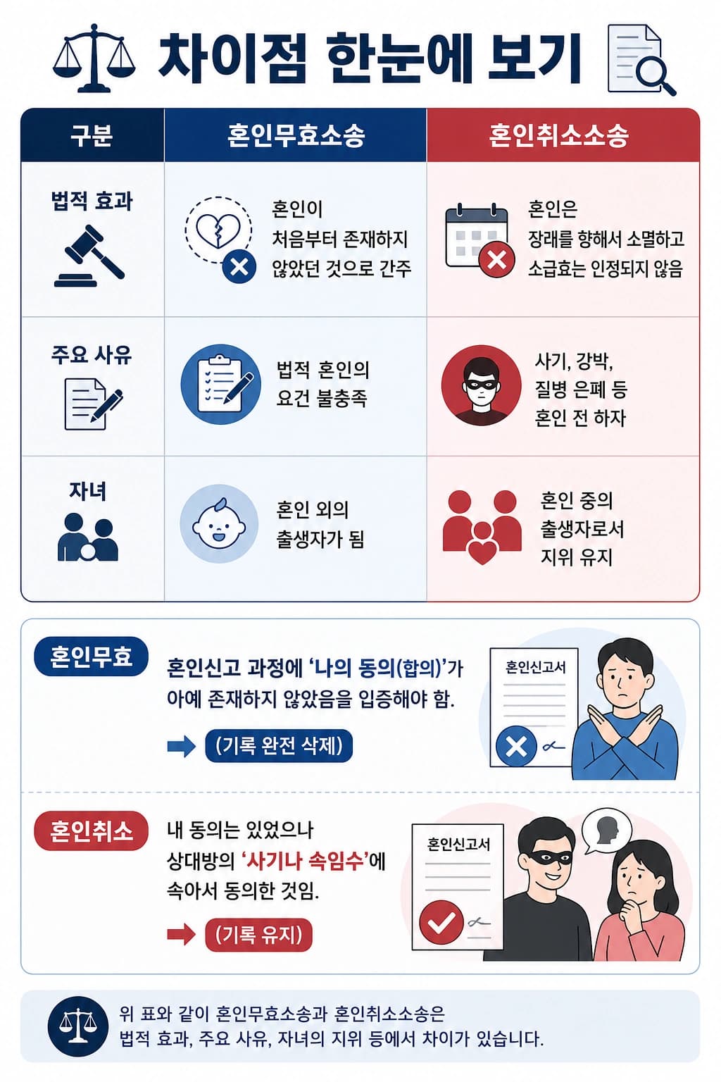 혼인무효소송과 혼인취소소송의 차이 비교하기