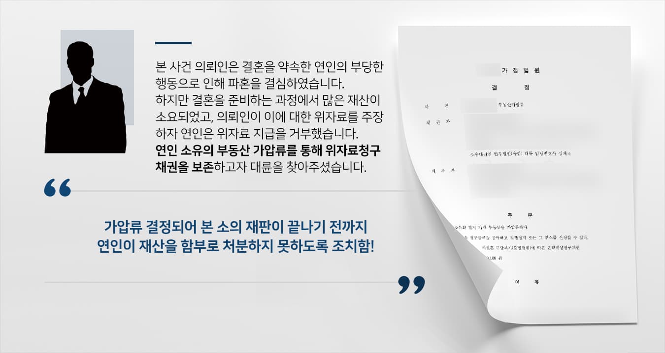 [위자료청구소송에 앞선 가압류결정] 소송 상대방의 재산 은닉 방지, 채권보존을 위한 부동산가압류 신청
