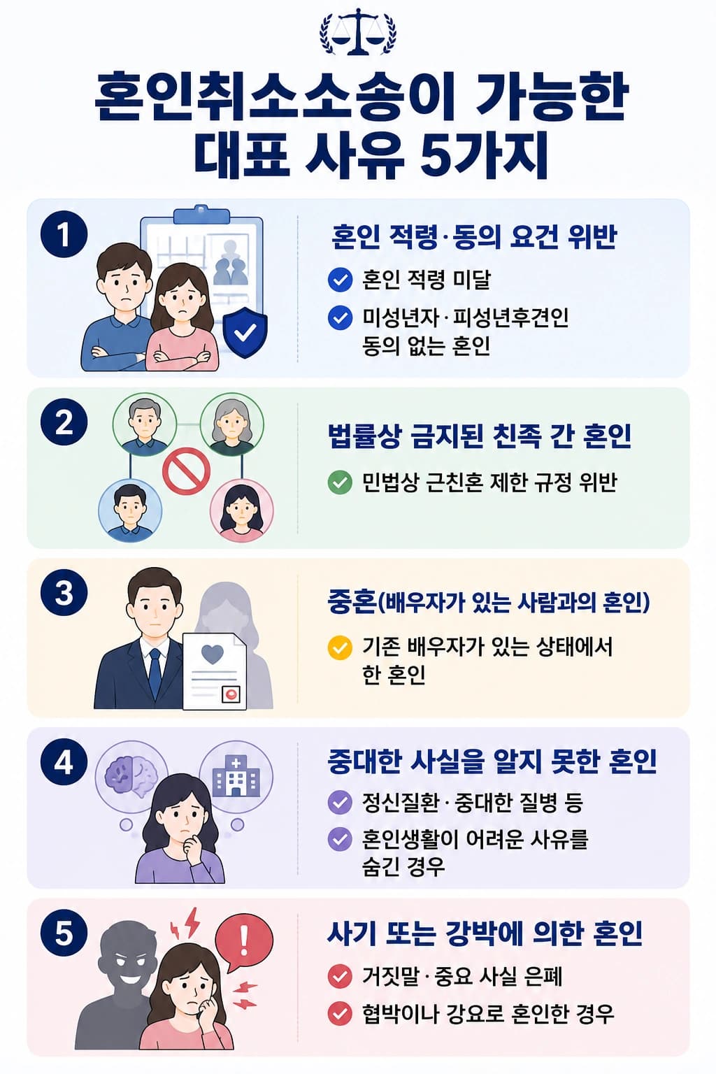 혼인취소소송이 가능한 사유, 친족간 혼인 및 중혼, 사기 및 강박